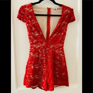 red lace plunge romper